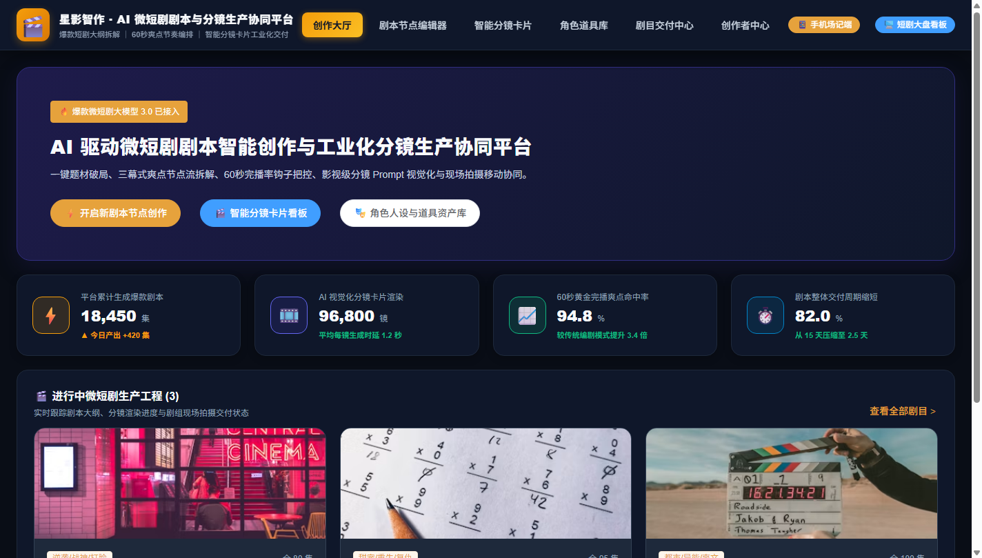 PC 创作大厅与进行中剧目看板