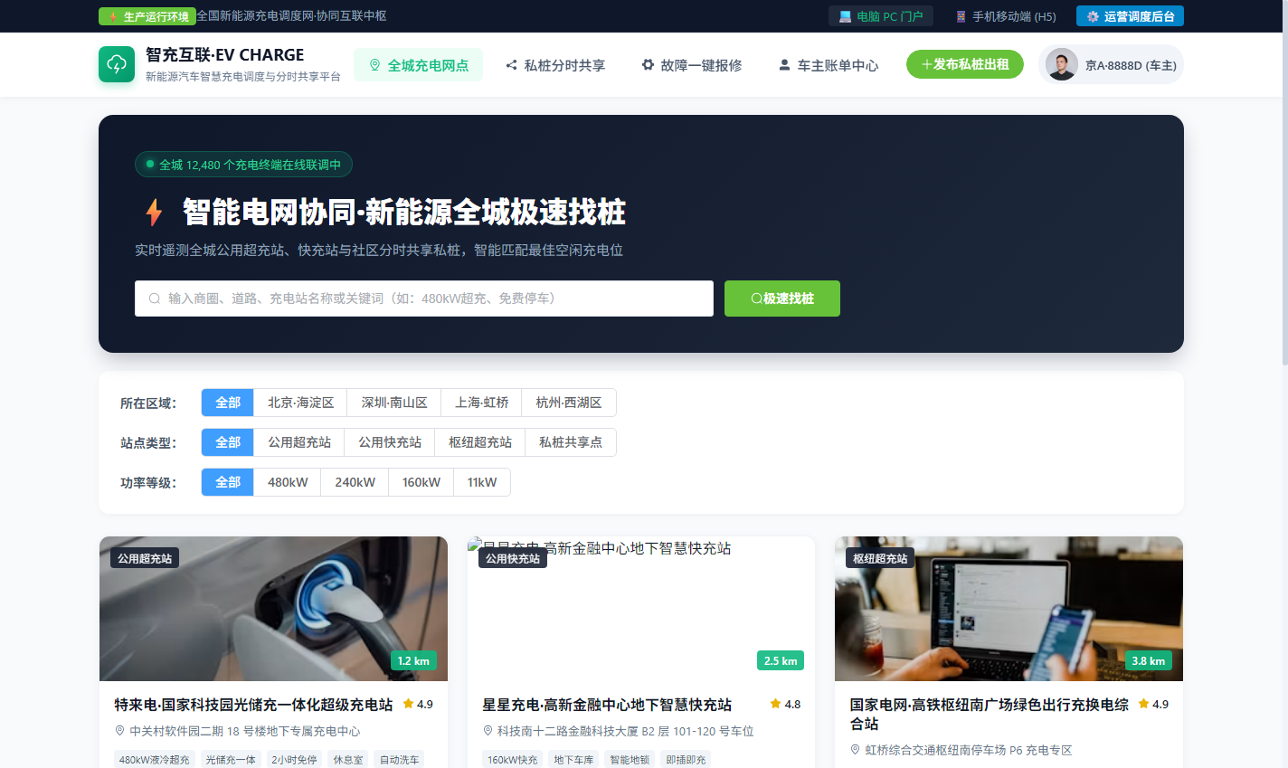 PC 充电网点全景市集与多维检索