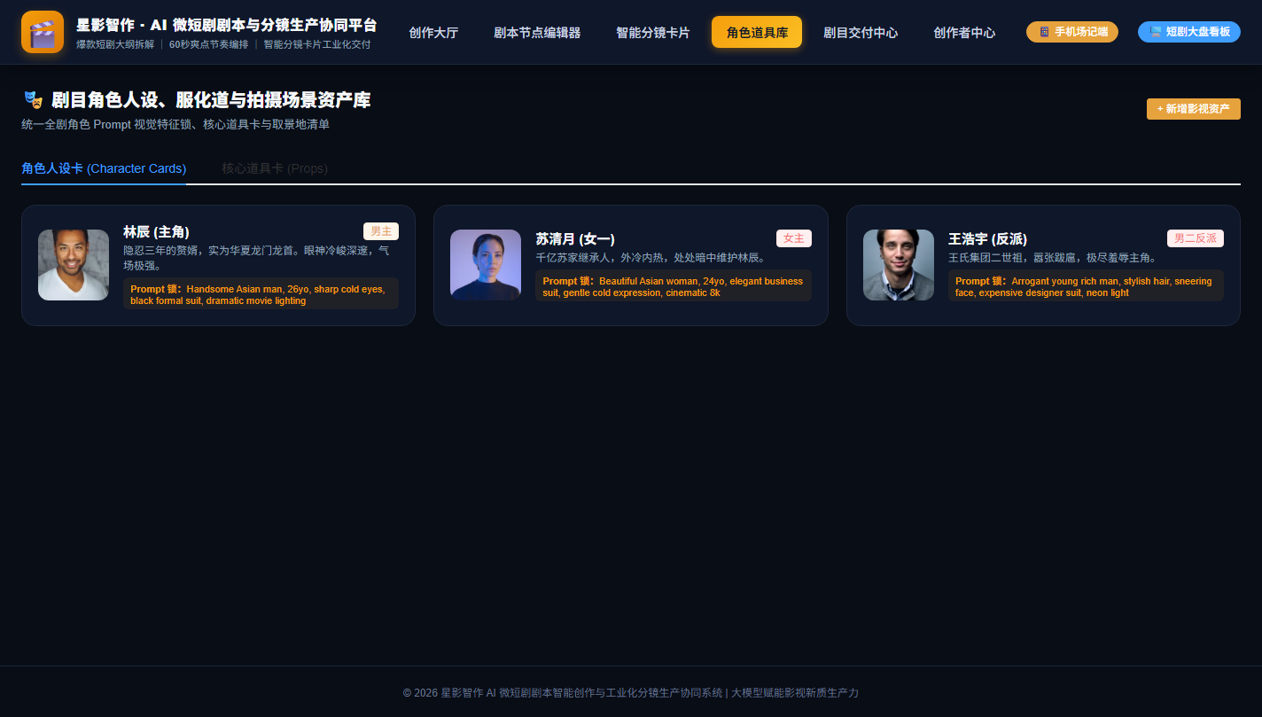 PC 角色人设卡与影视资产库