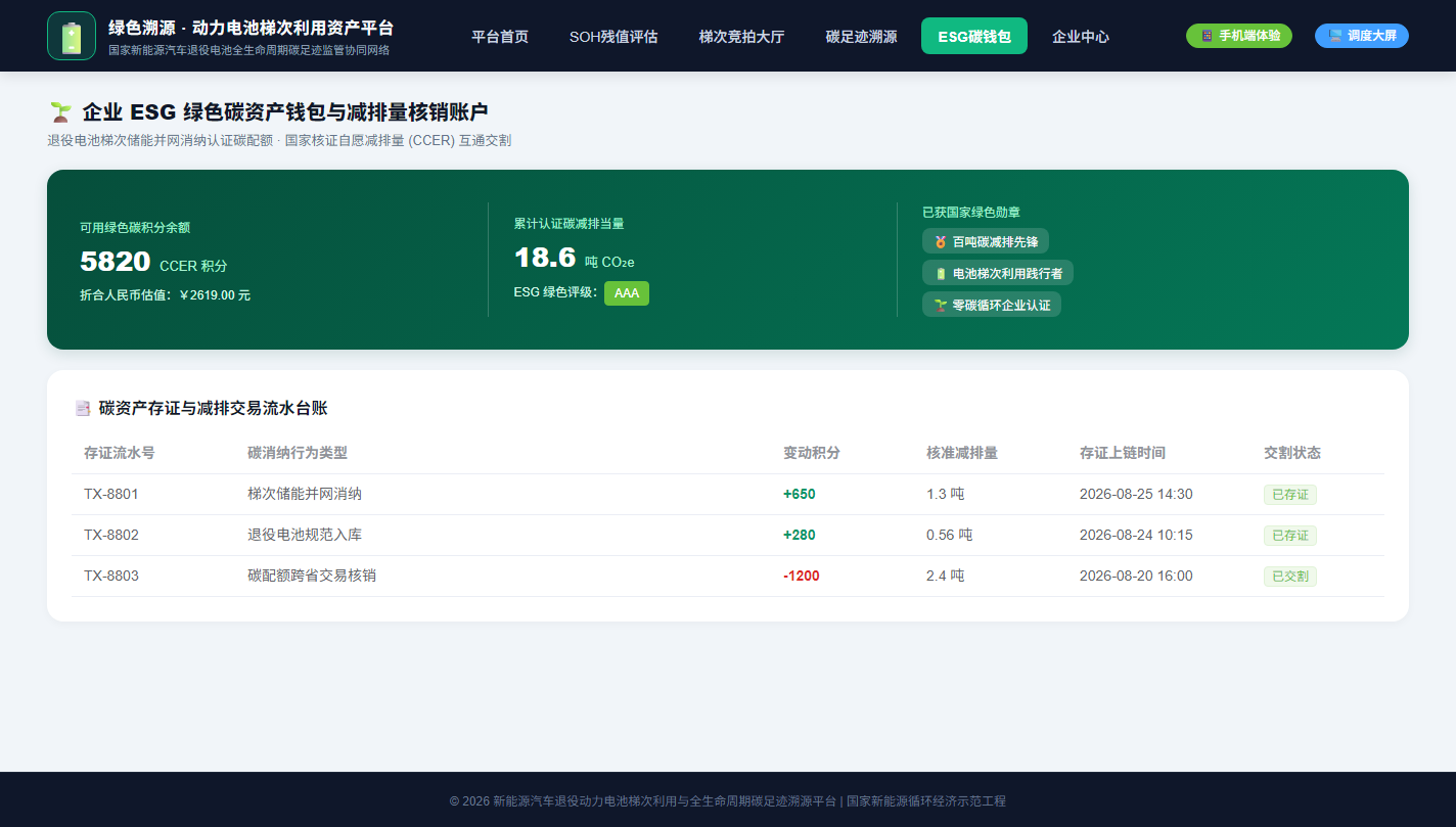 PC 企业ESG碳资产钱包与流水台账