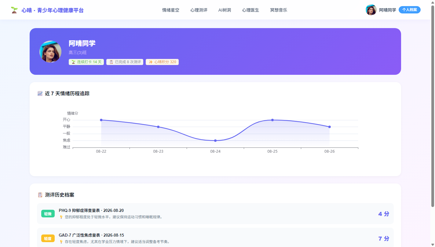 PC 个人情绪档案与 ECharts 近 7 天情绪趋势