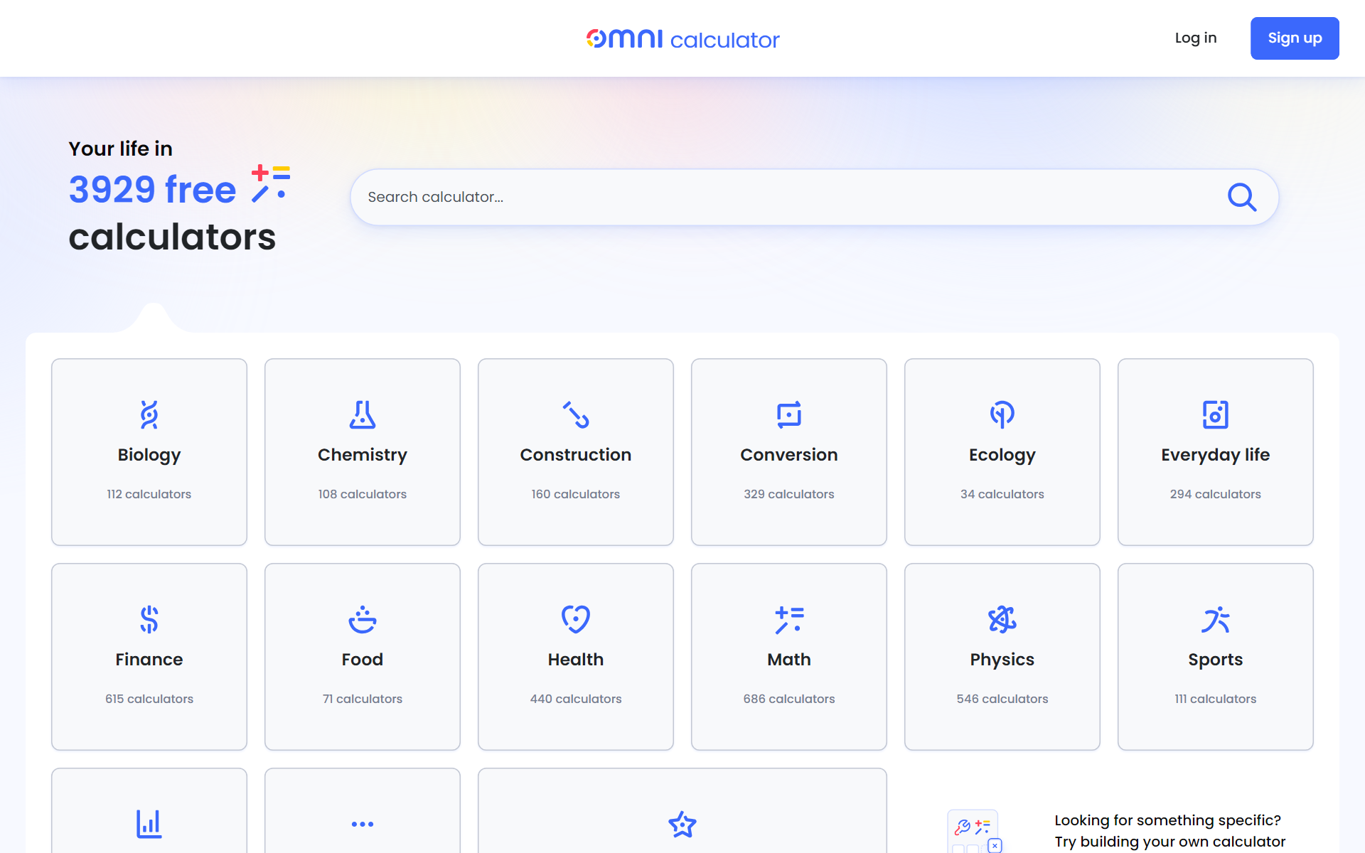 Omni Calculator 官网首页大屏实拍展示