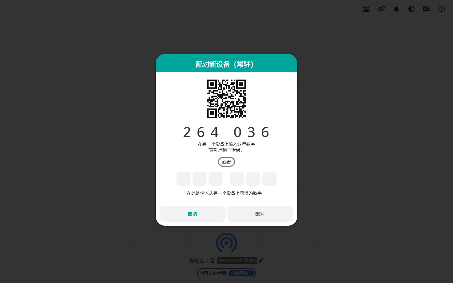 PairDrop 永久配对与专属配对码面板
