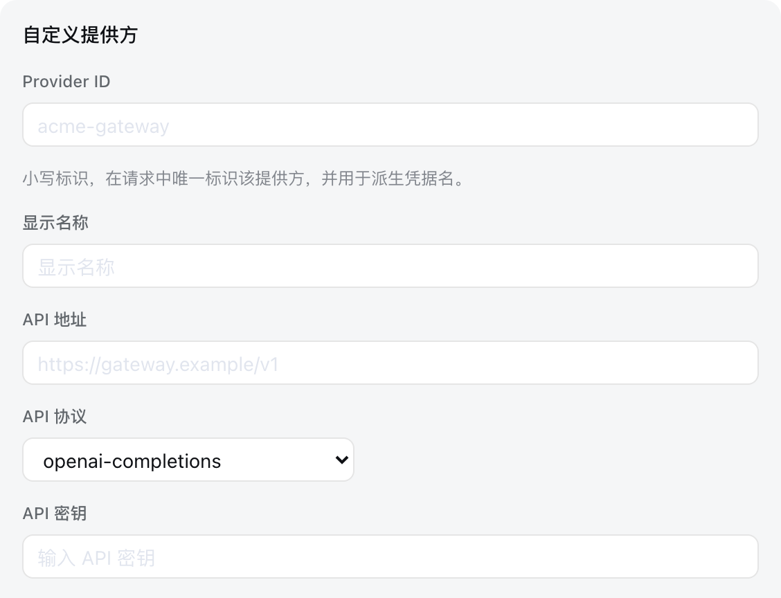 自定义 Provider 配置表单