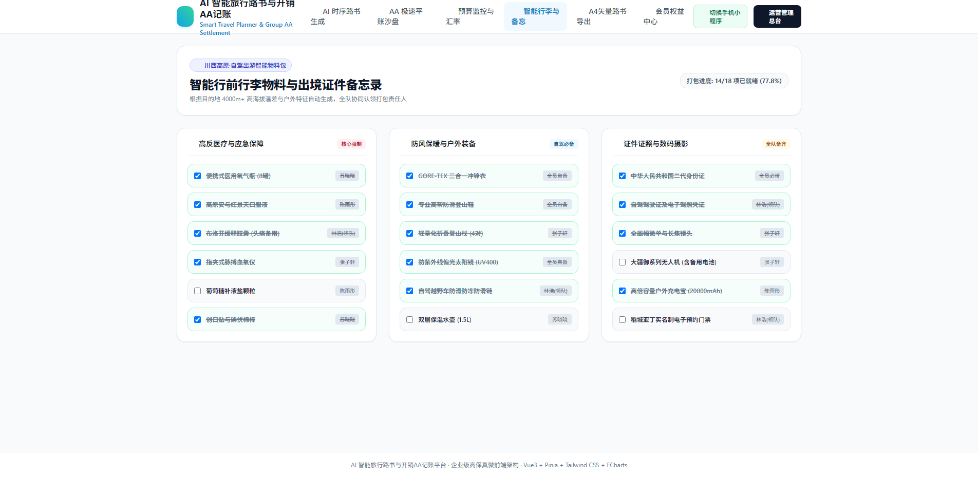 智能行前行李物料与出境证件备忘录