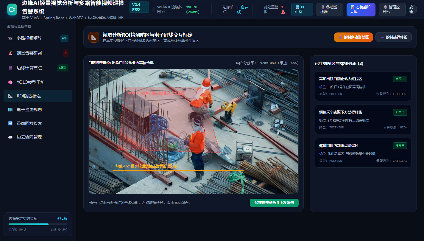图7:PC端ROI电子围栏与防区周界入侵规则在线标定