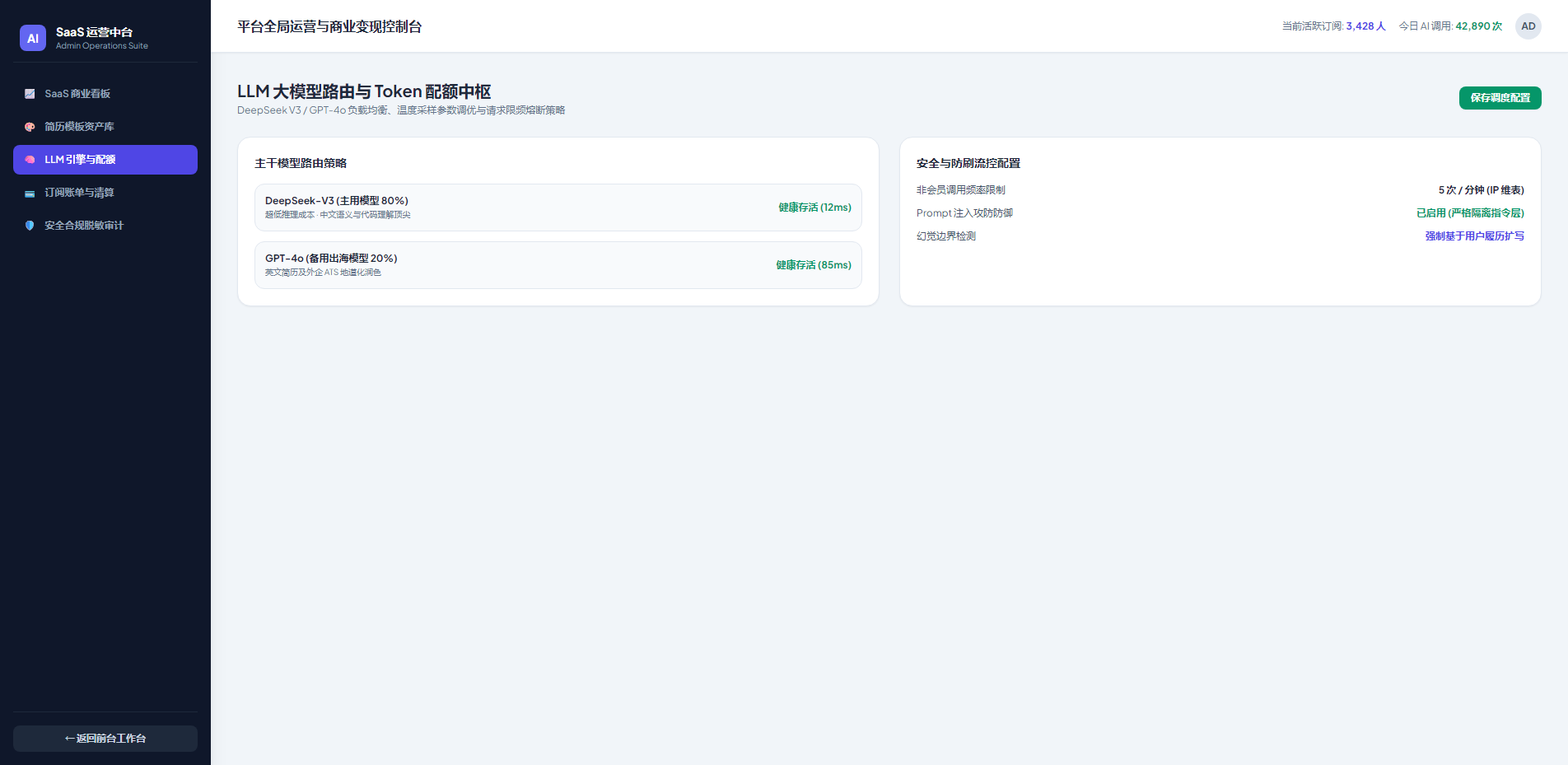 LLM 大模型路由与 Token 配额中枢