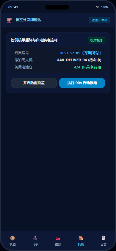 移动端 自动化停机坪/机巢接驳舱一键控制