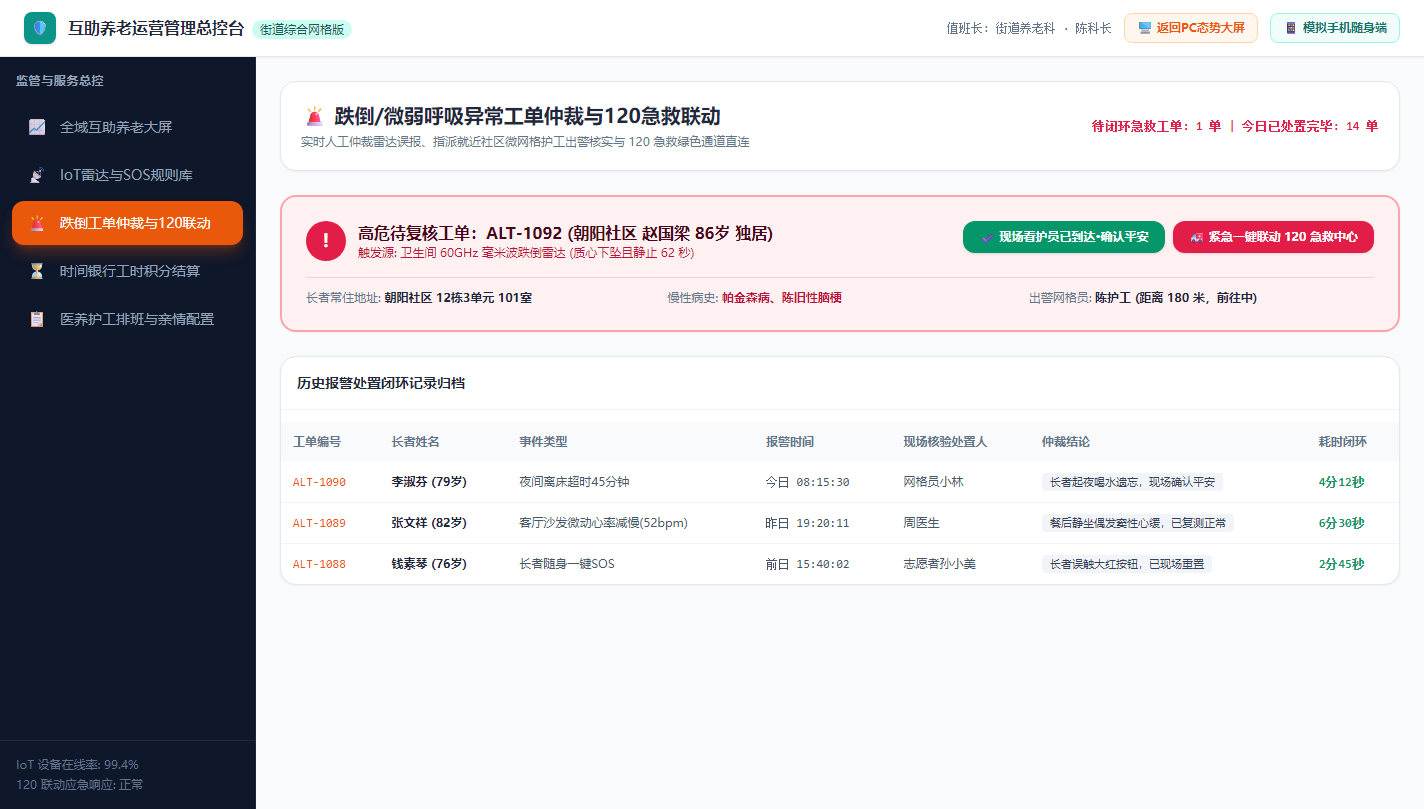 跌倒异常工单仲裁与120急救联动