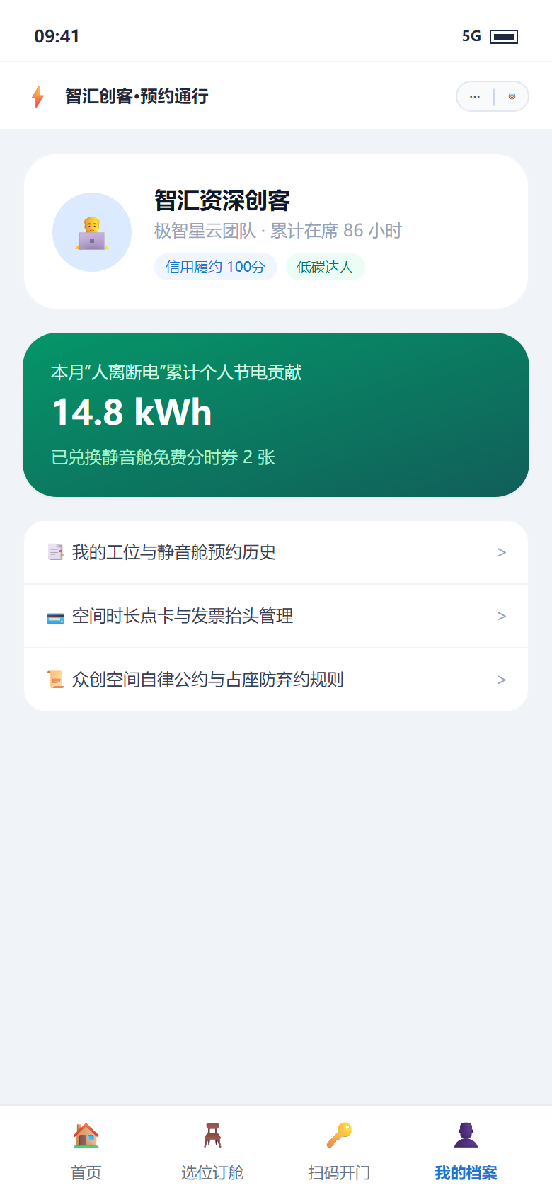 小程序端 - 创客专属档案与企业通行账户