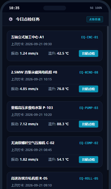 移动端点检端 - 今日巡检路线打卡与实测数据录入