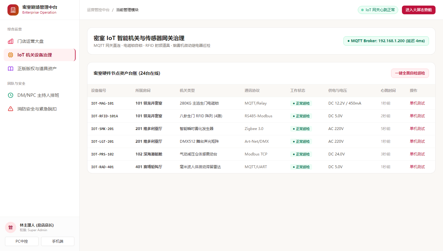 管理端 - 密室 IoT 智能机关与传感器网关治理
