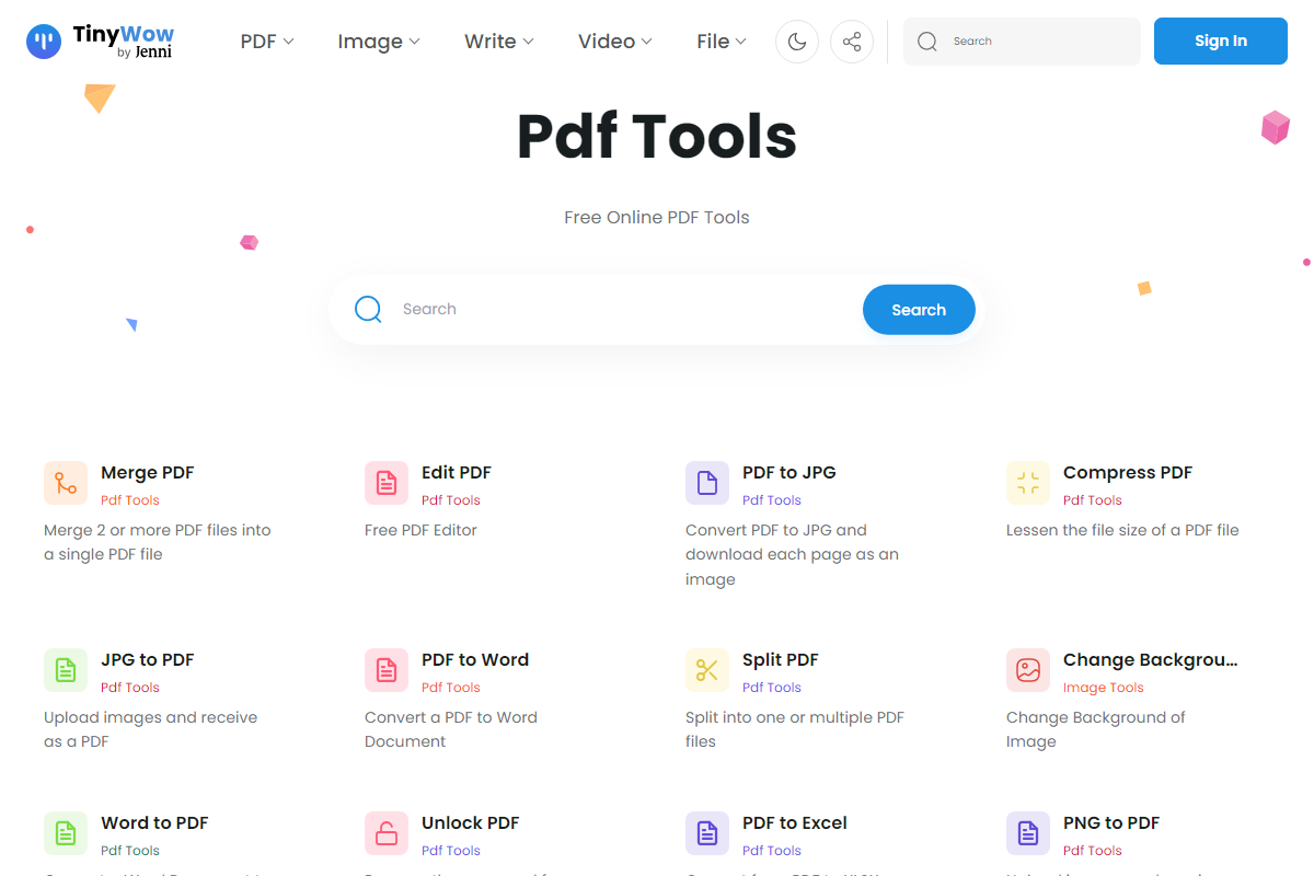 TinyWow PDF 工具库