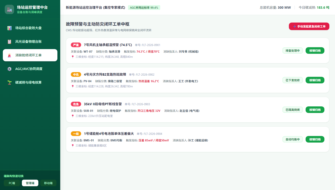 管理端 - 故障预警与主动防灾闭环工单中枢