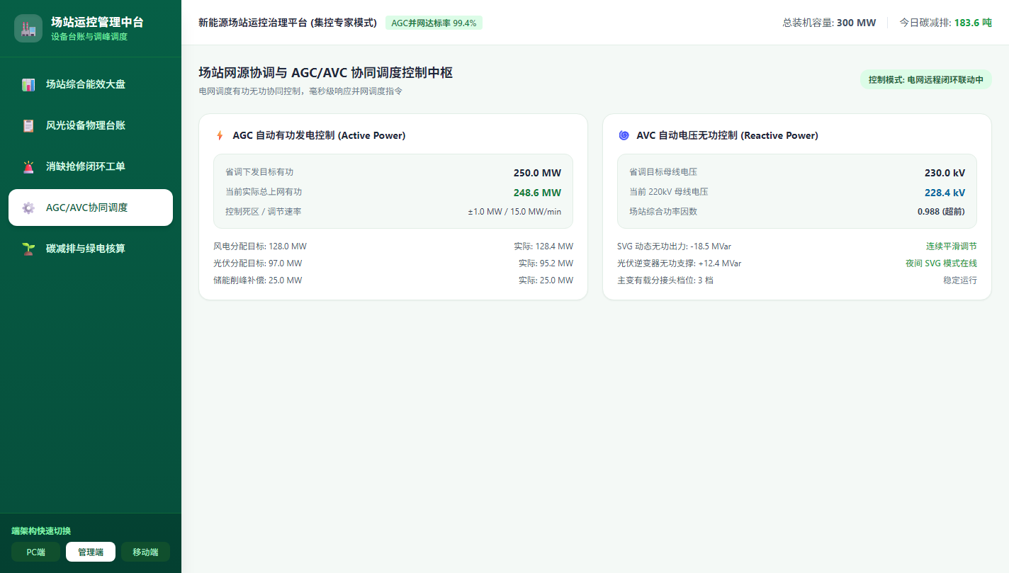 管理端 - 场站网源协调与AGC/AVC协同调度