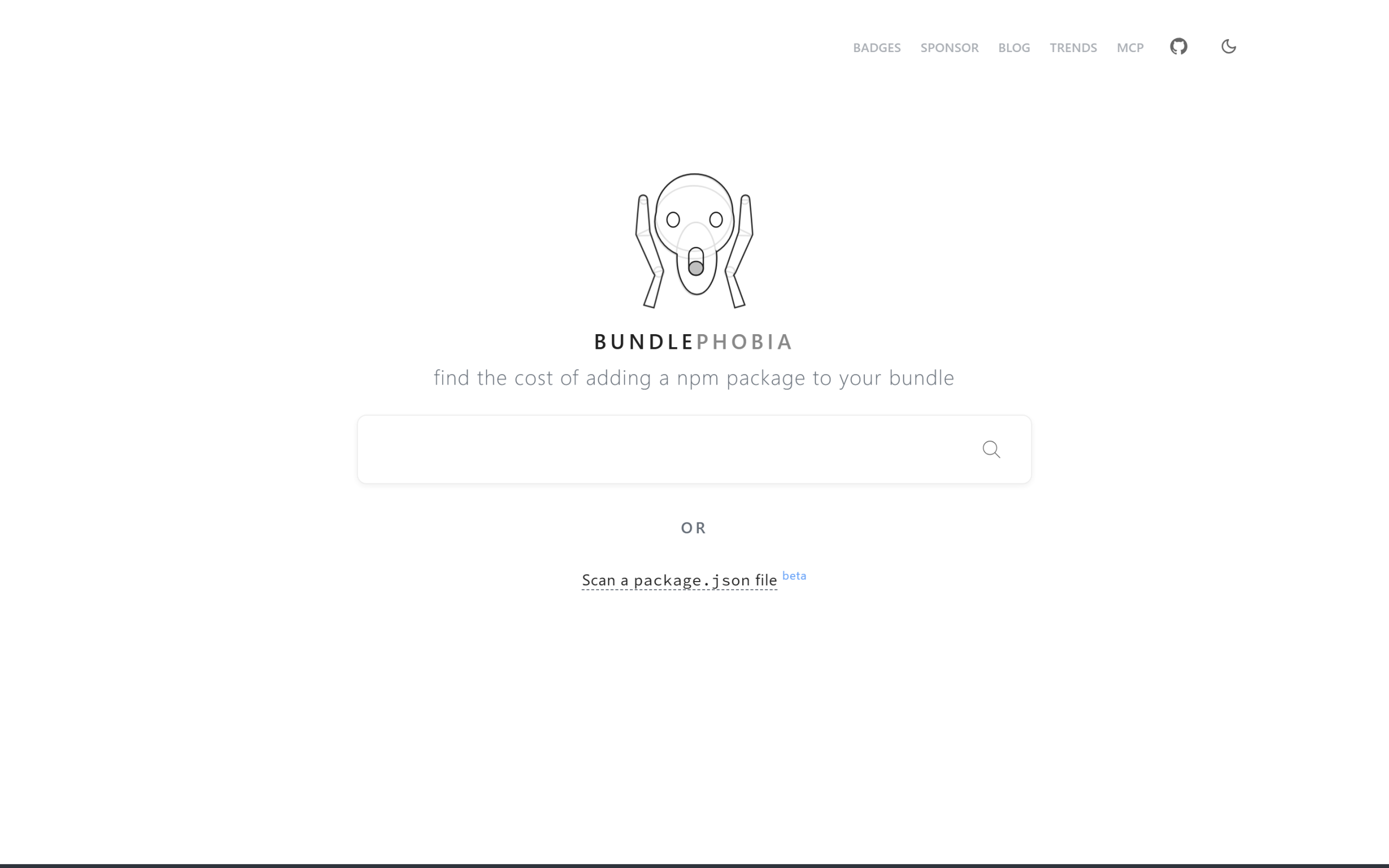 Bundlephobia 官网首页与 find the cost of adding a npm package to your bundle 极简工作台