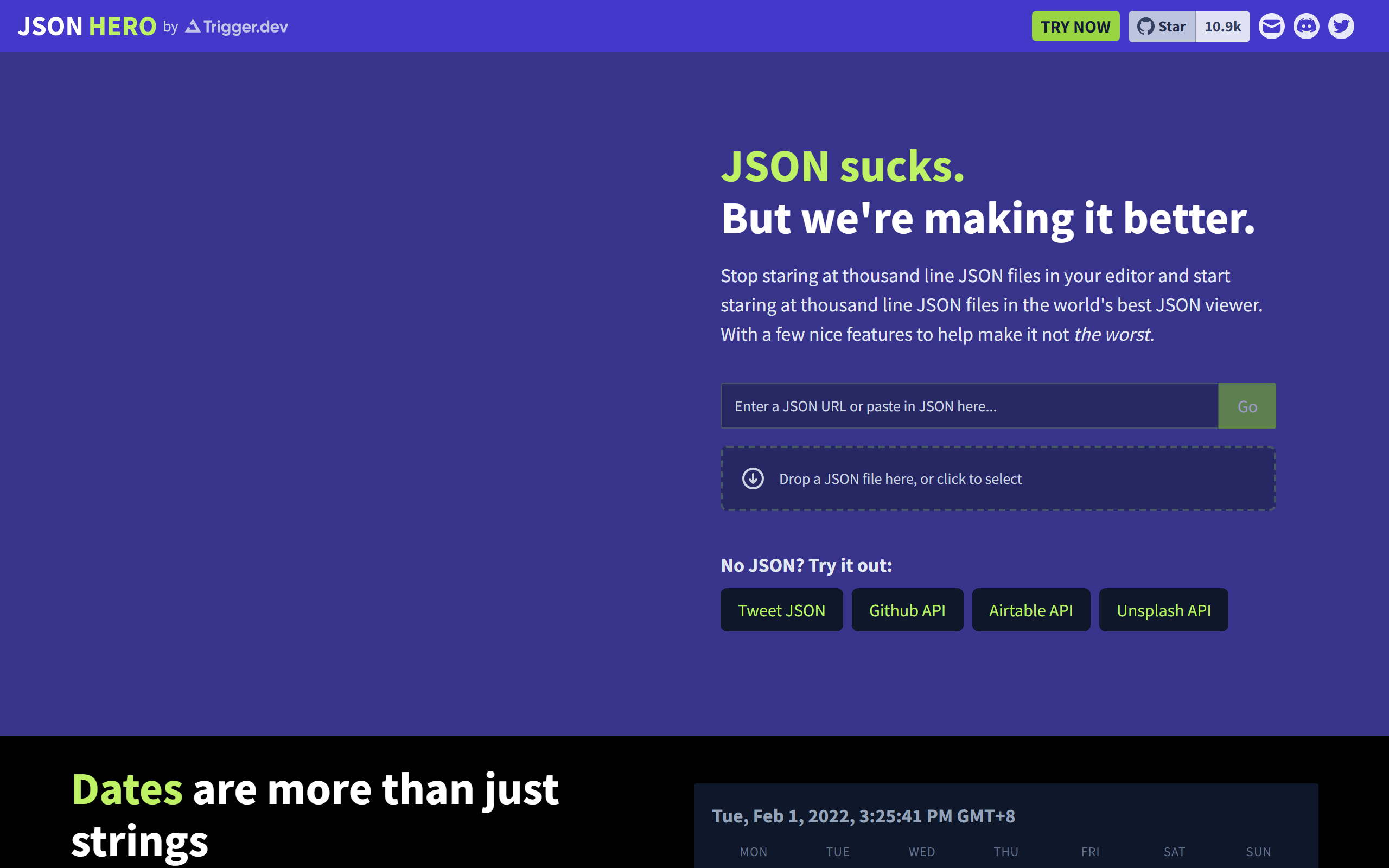 JSON Hero 官网首页与免登录极速输入工作台