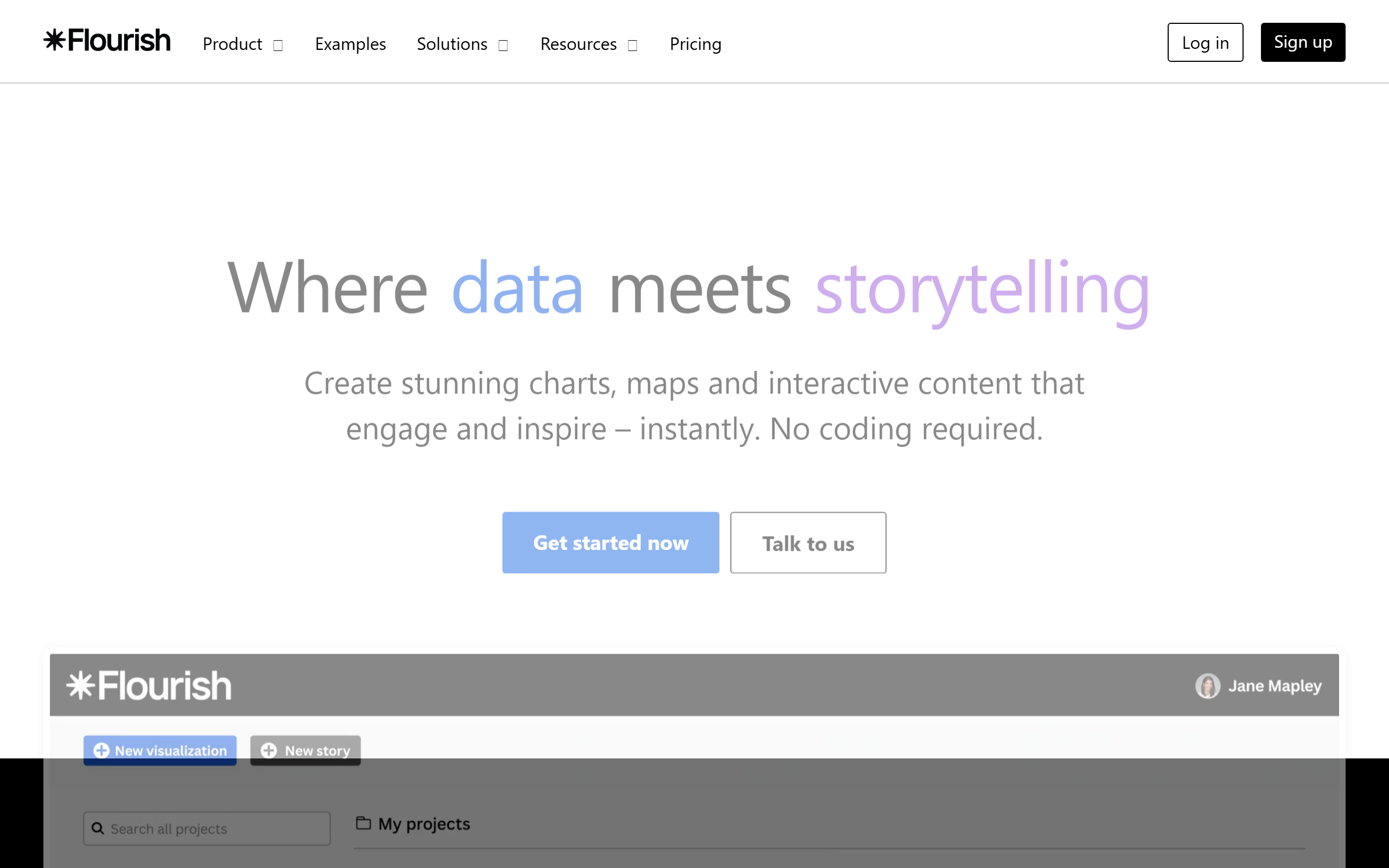 Flourish 官网主界面：Where data meets storytelling