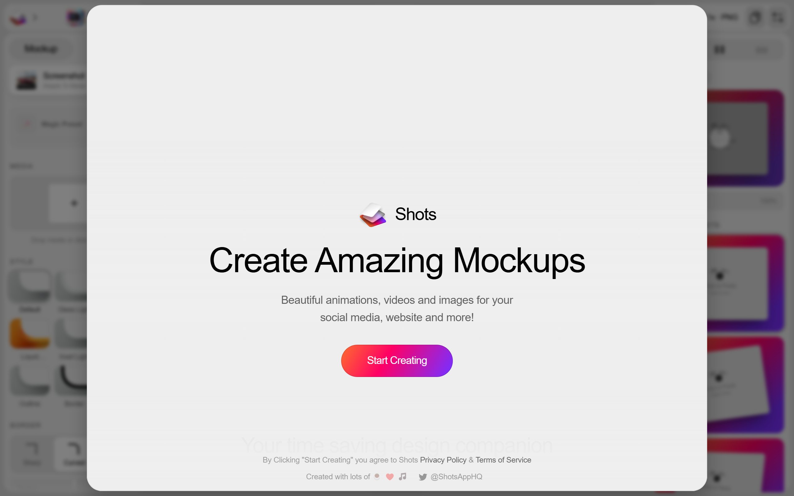 Shots 官方主界面：Create Amazing Mockups