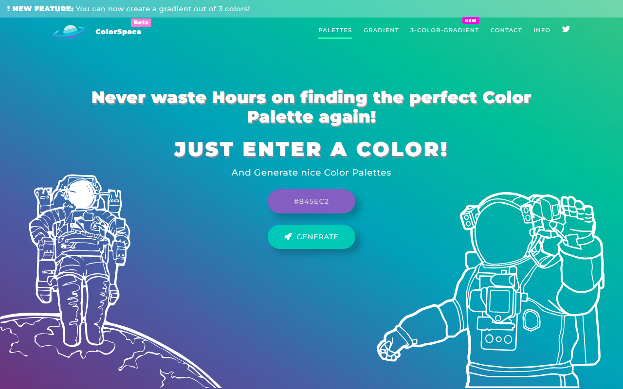 ColorSpace 宇航员极简首页与主色调输入框