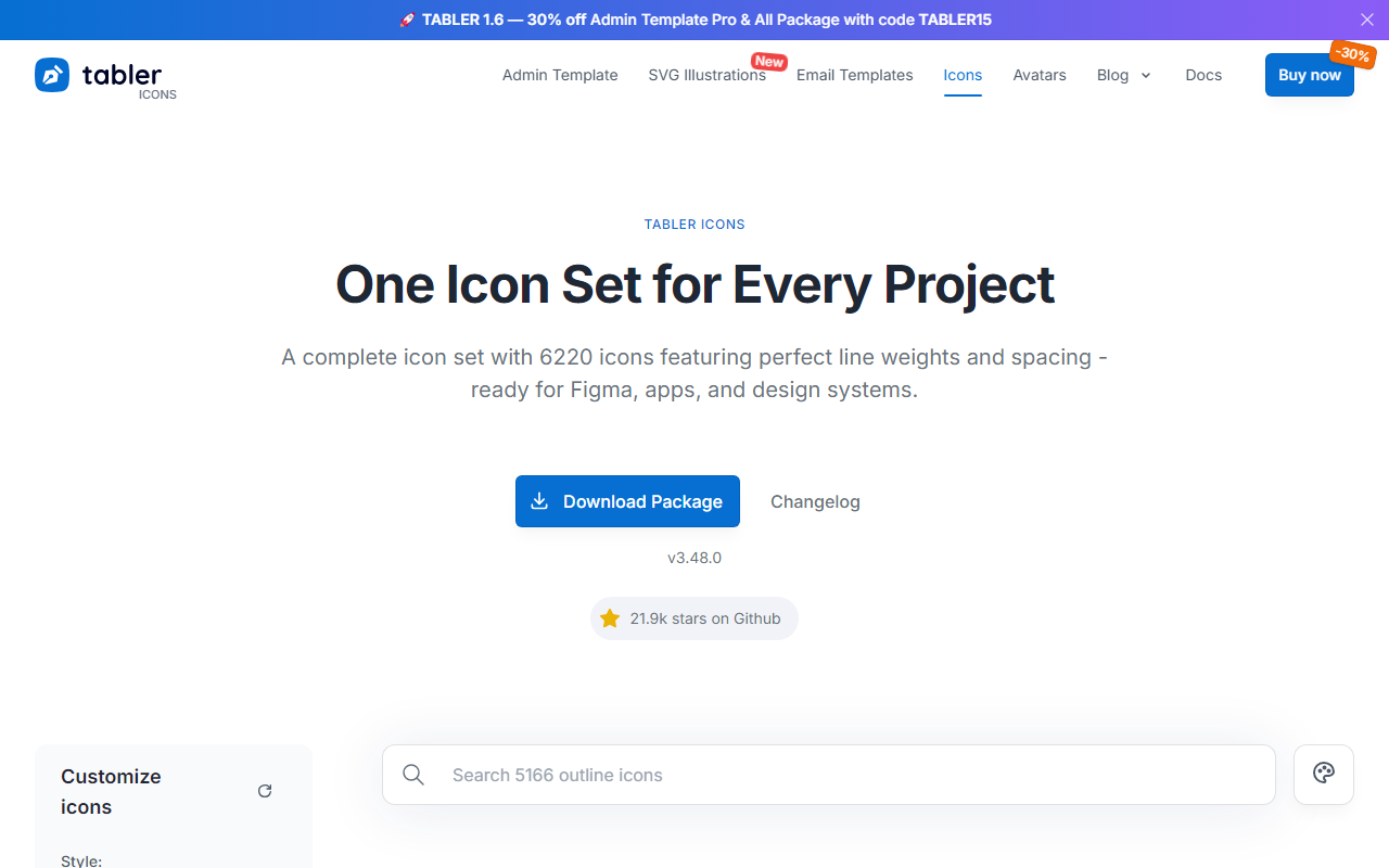 Tabler Icons 极简现代官网与6220+矢量图标总览