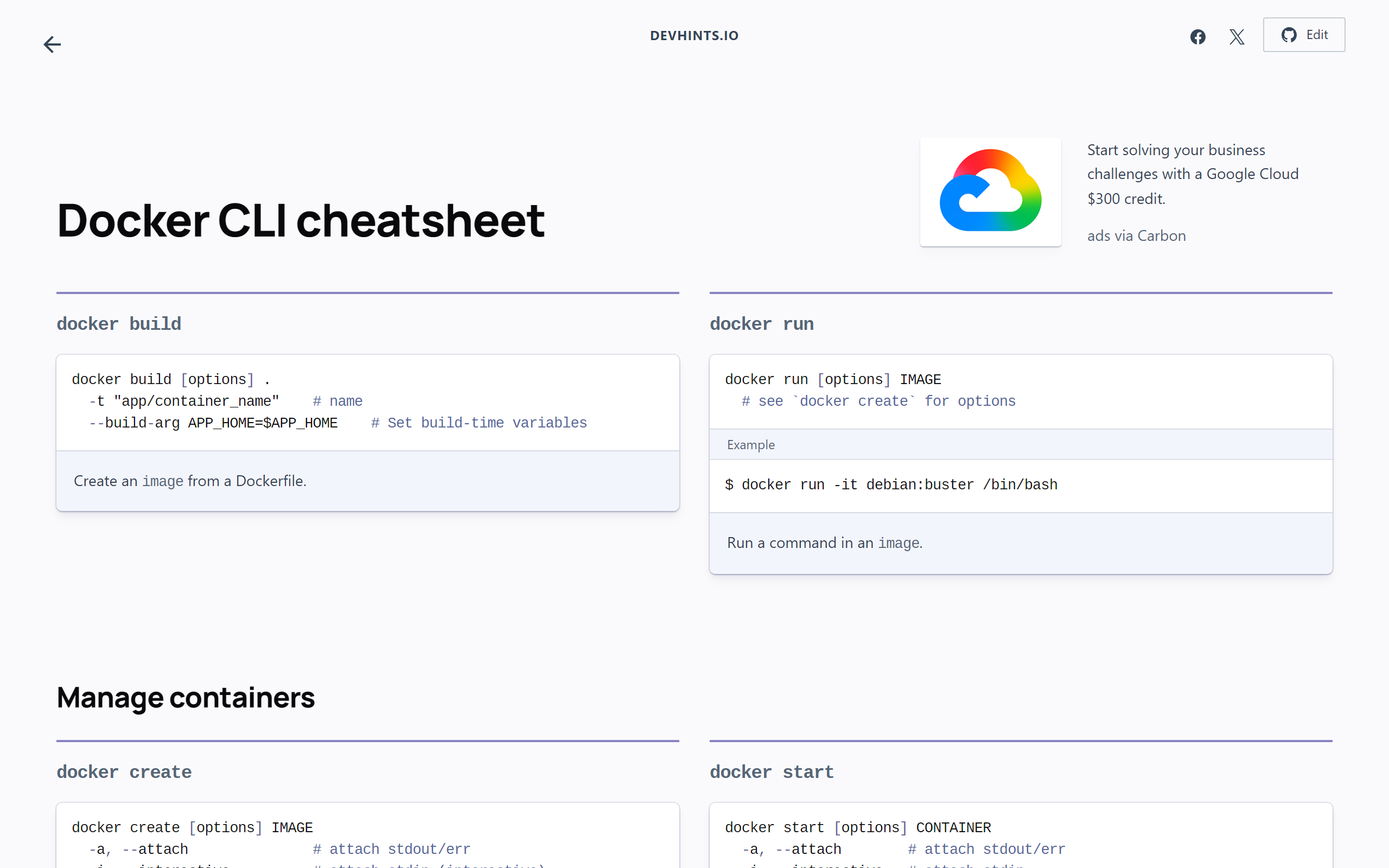 Devhints 针对 Docker 容器常用命令、Dockerfile 规范与 Compose 编排的速查