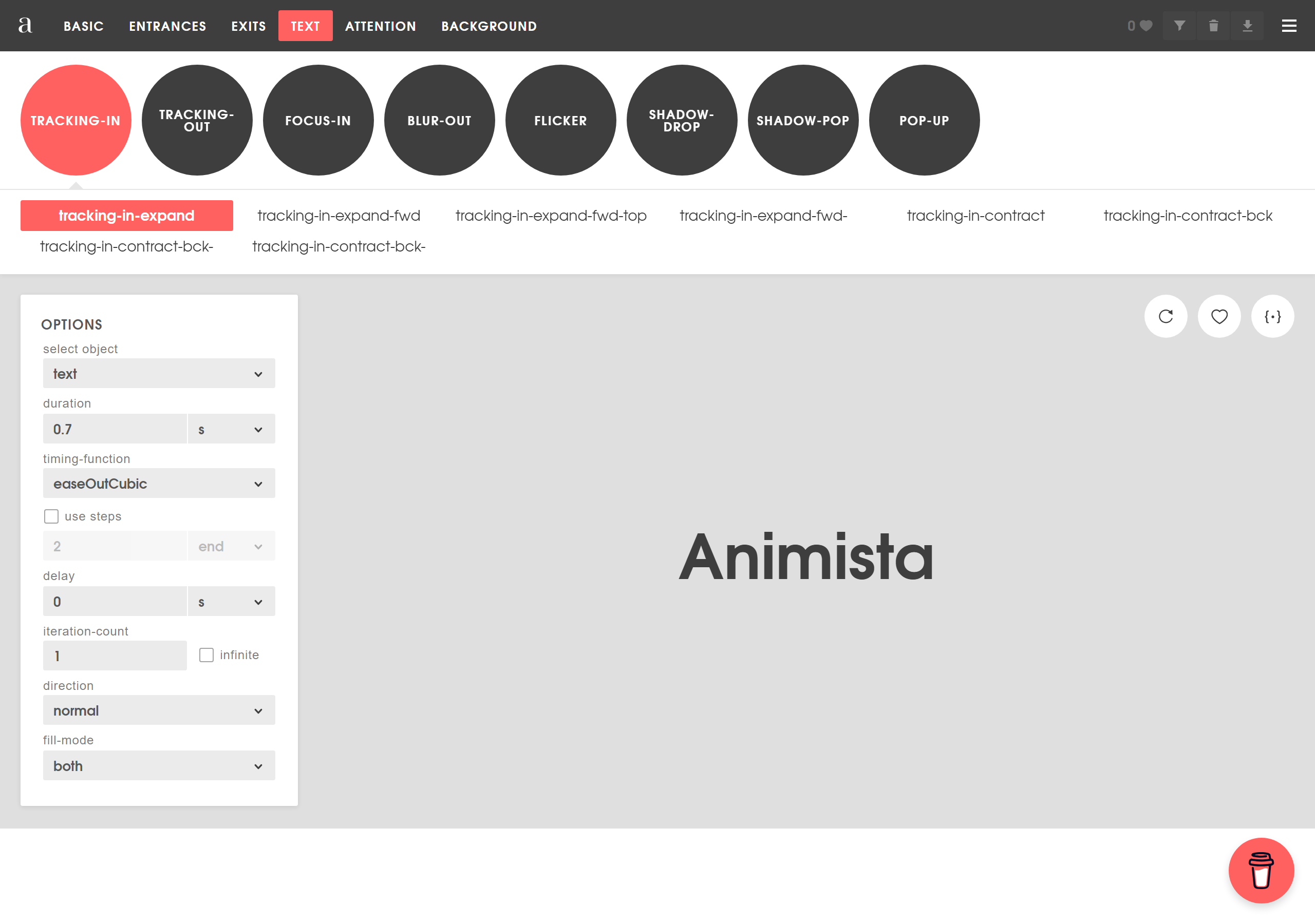 Animista Text 文字排版微交互动效与参数配置