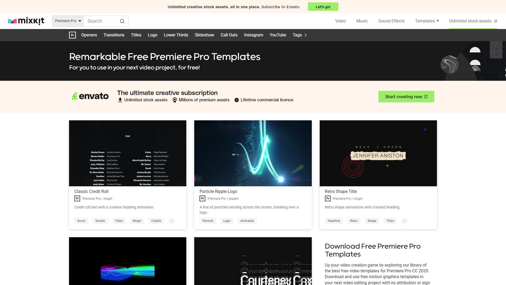 Mixkit 免费 Premiere Pro 模板库：丰富片头转场工程