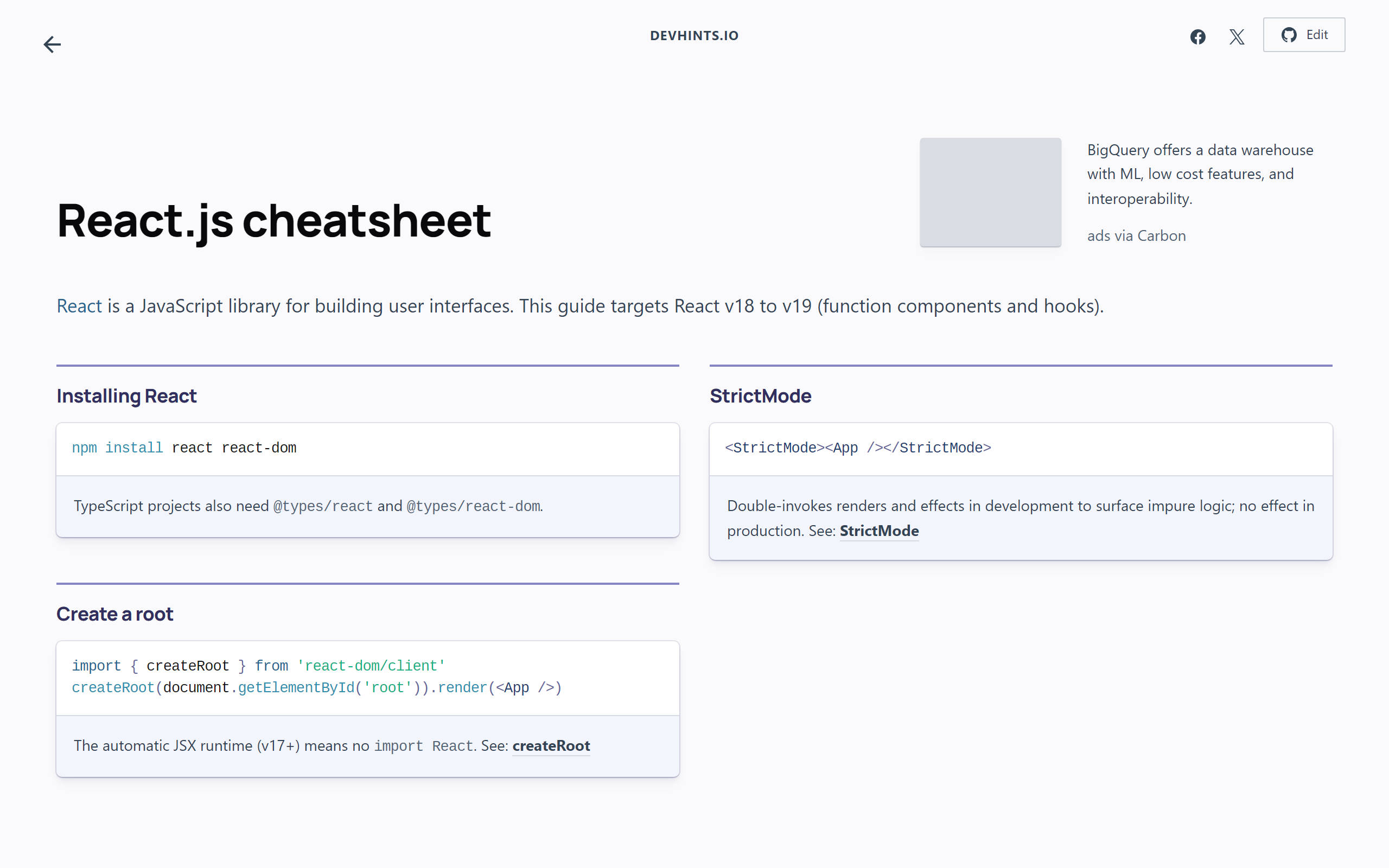 Devhints 现代化 React Hooks 与组件生命周期核心示例卡片