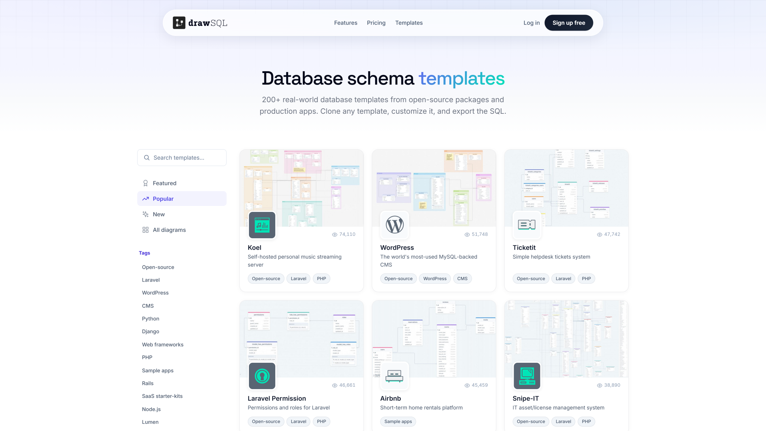 DrawSQL 热门社区数据库模板与开源 Schema 深度剖析