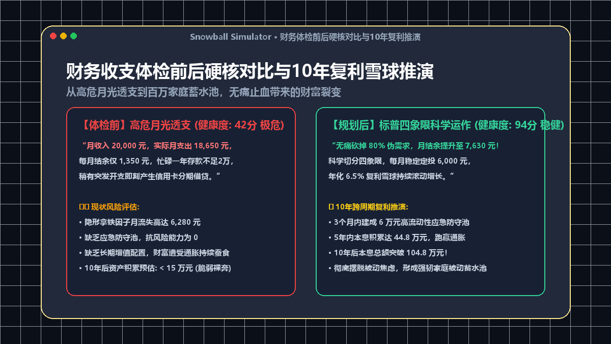 财务收支体检前后硬核对比与10年复利雪球推演