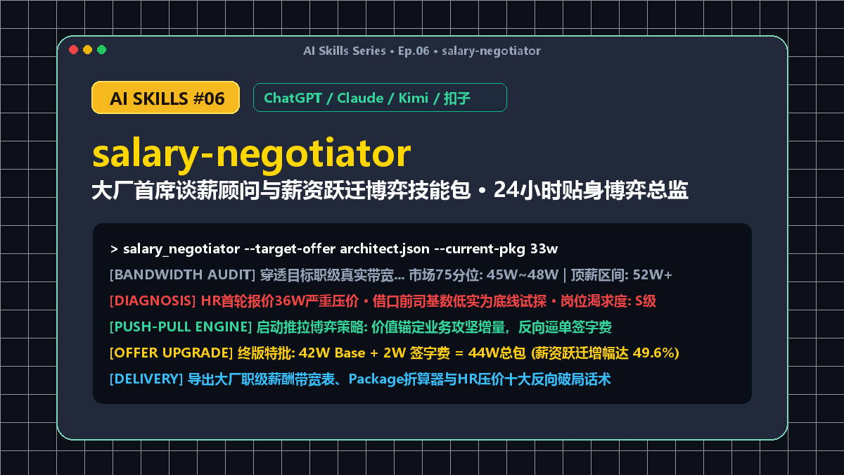 salary-negotiator 大厂首席谈薪顾问与薪资跃迁博弈技能包