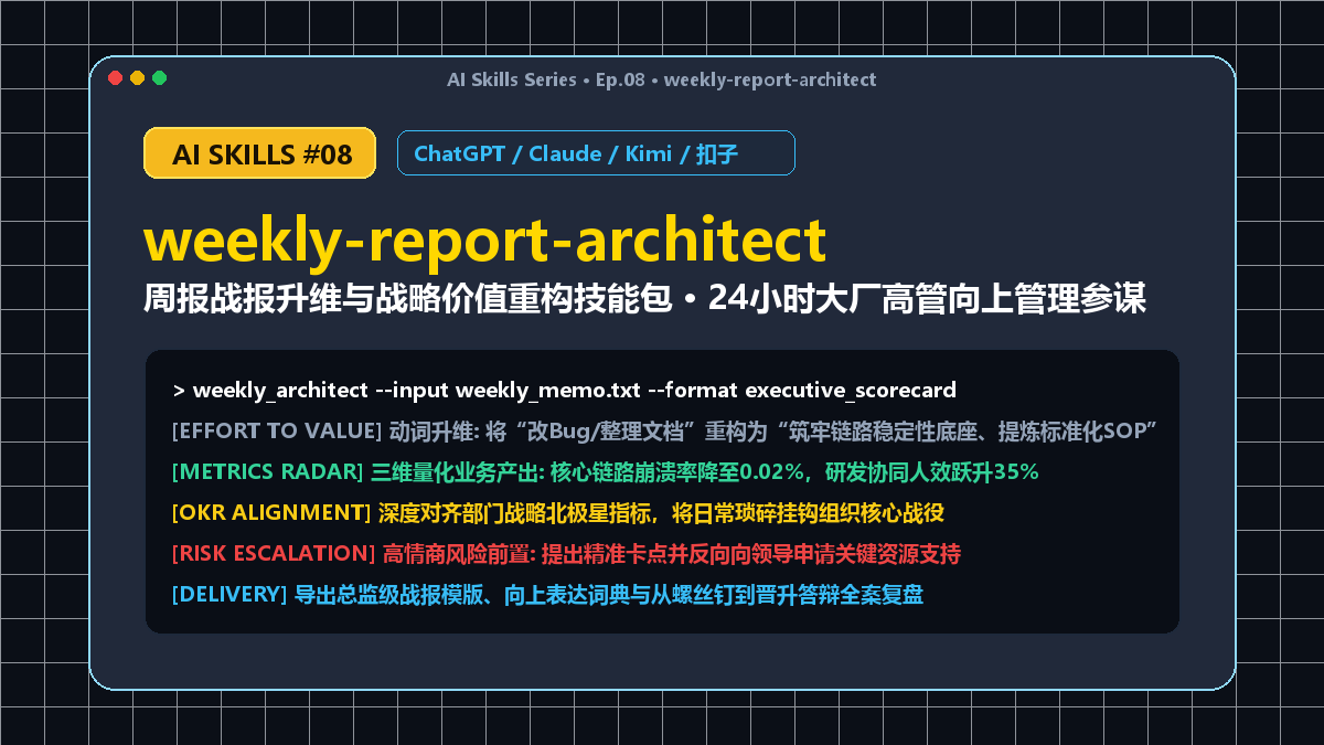 weekly-report-architect 周报战报升维与战略价值重构技能包