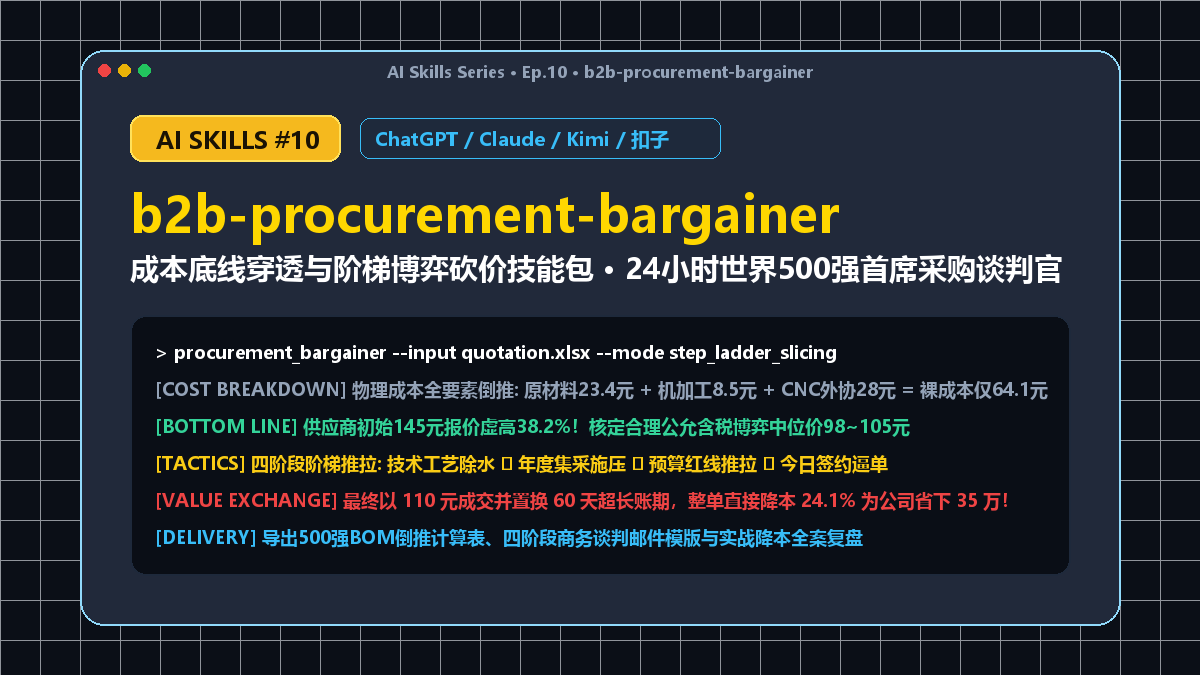 b2b-procurement-bargainer 成本底线穿透与阶梯博弈砍价技能包